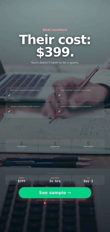 DonePins engine output — Etsy · Photo-Overlay Product Pin