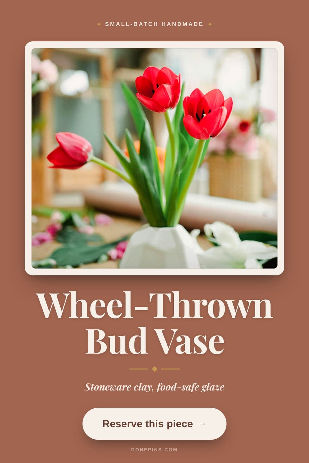 DonePins engine output — Etsy · Wheel-Thrown Bud Vase